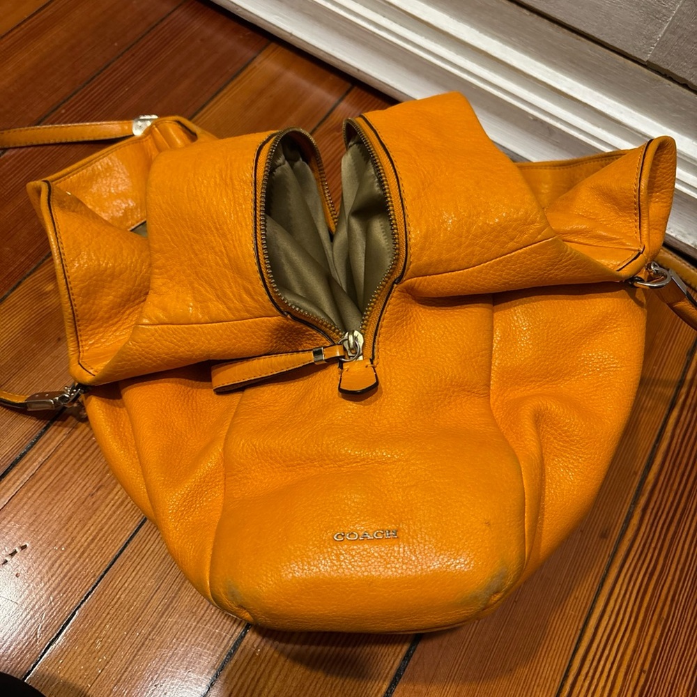 Coach Orange Hobo Shoulder Bag with Chain Strap - Picture 11 of 14